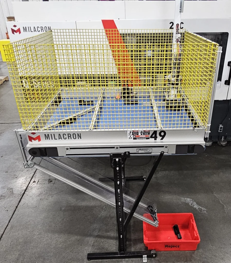 Blue conveyor plane with parts